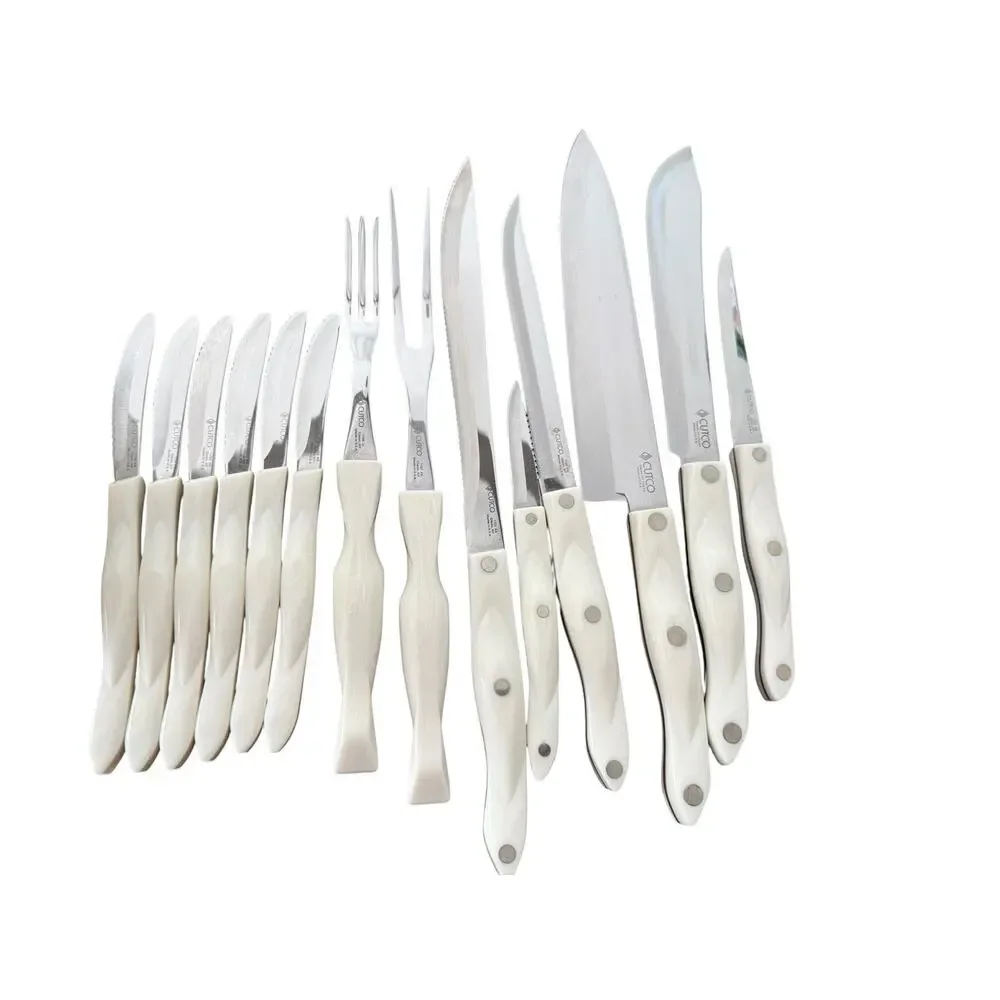 Cutco Pearl White Knife Set 14-Piece Set Wooden Block Holder Pickled White Wash